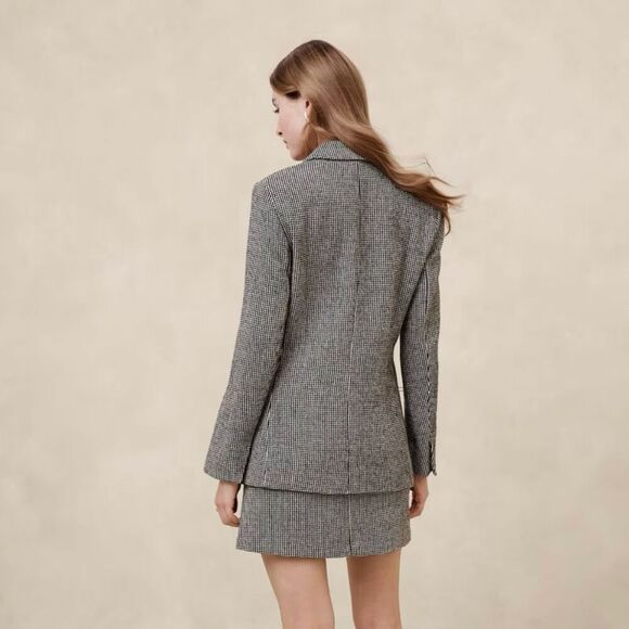 BANANA REPUBLIC | NWT Wool Blend Houndstooth Blazer Jacket Black White | Size 18 - Picture 3 of 11